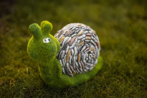 garden mile Dekorative Schnecke mit Stein-Effekt – Gartenornamente für den Außenbereich, Tierstatue mit Gras, freistehende Tierfigur, Gartenstatue und Skulptur für Garten, Outdoor, Innendekoration