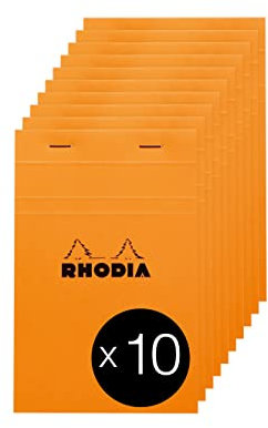 RHODIA 14200Cpack - Bloc-Notes Agrafé N°14 Orange - 11x17 cm - Petits Carreaux - 80 Feuilles Détachables - Papier Clairefontaine Blanc 80 g/m² - Couverture en Carte Enduite - Paquet de 10 blocs