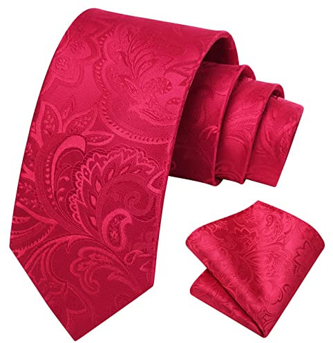 HISDERN Rot Krawatte Herren Hochzeits Formale Krawatte Einstecktuch Set für Herren