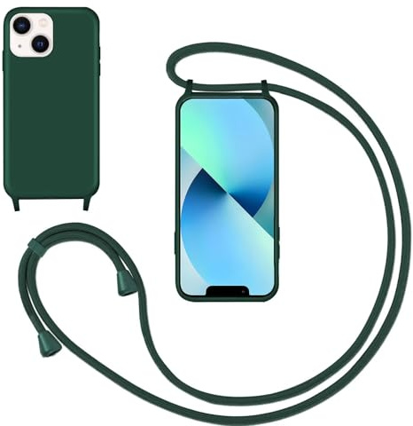 GoodcAcy Handyband für iPhone 13 Hülle mit Band,Grün | Kameraschutz und Bildschirmschutz,Flüssig Silikon Necklace Handyhülle Schnur Schutzhülle Case für Umhängen Case mit Kordel