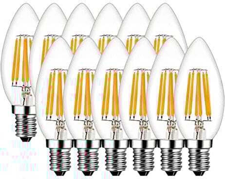 MENTA E14 6W Filament LED Candle Candelabra Bulb 60W Incandescent Equivalent Warm White 2700K 600lm Super Bright SES Vintage Bulb Small Edison Screw Candle Bulb Non-Dimmable Glass - Pack of 12