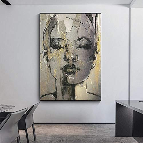 NCHEOI Abstrakte Gemälde Gesicht Schwarz Leinwand Wandkunst Bilder für Innen Home Wall Decor Poster Drucke Moderne Kunstwerke 70x100cm Rahmenlos