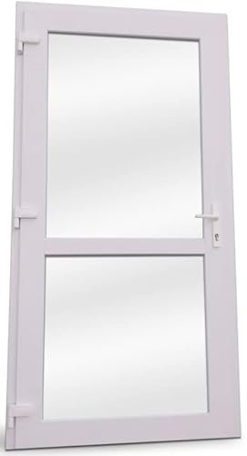 Otwarte Porta esterna in PVC PVC per negozio, balcone, casa, economia. 4 colori: antracite, rovere dorato, noce, bianco (100x200 porta sinistra, bianco), PCV