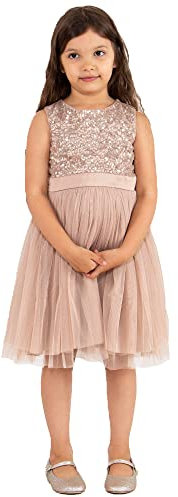 Maya Deluxe Mädchen^Mädchen Paillettenverziertes Hochzeit und Geburtstag Festlich mit Bandschleife Brautjungfernkleid Kleid, Taupe Blush, 11 Years