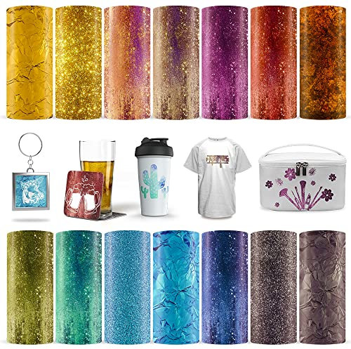 LUCKIGUCK Infusible Transfer Ink Sheets 14 Stück/Set, Vorgedrucktes gefärbtes Sublimationspapier 4.5X 12 Eisen auf T-Shirt und Tasse