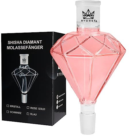 Ryosee Shisha Molassefänger Diamant Für alle Shishas mit 18/8 Schliff aus Verdicktes Glas Premimum Universal Shisha Zubehör 100% mehr Durchzug und saubere Wasserpfeife (Rosa)