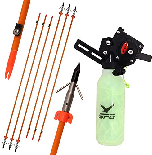 Bogenschießen Bogen Angelrollen Kit Rolle zum Bogenfischen mit Bogenfischen Pfeile Gesetzt Angelpfeile aus Fiberglas Zubehör für das Bogenfischen (Orange)
