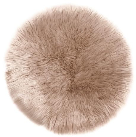 Teppich Wölkchen Schaffell Lammfell Imitat, Fell Rund, Fellteppich Rund, Kunstfell Teppich - Flauschiger Teppich Wohnzimmer, Bettvorleger Schlafzimmer - Beige - Rund 90cm