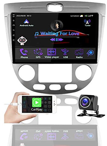 2 Din car stereos with Carplay Android Auto for Chevrolet Lacetti 2004-2013 9'' Touch Screen bluetooth car radio Support Mirror Link/USB/FM Radio/Subwoofer Output/Wifi/Navigation (Color : V4 Plus 4