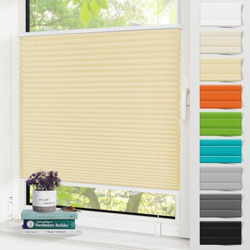 Zarnan Plissee Klemmfix ohne Bohren Creme B65 x H100cm Plisseerollo Sonnenschutz und Sichtschutz Jalousien Easyfix Plissees Blickdicht Lichtdurchlässig Rollo für Fenster & Tür
