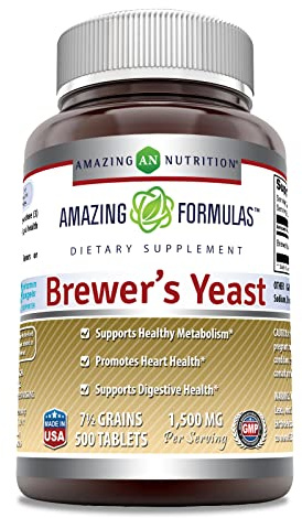Amazing Formulas Brewers Yeast 1500mg Per Serving 500 Tablets Supplement | Non-GMO | Gluten Free | Made in USA