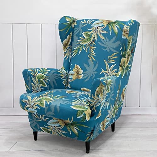 Qelus Flügelrücken Slipcover Samt Stuhlabdeckung, Plüsch Stuhlabdeckungen Sessel, Möbel Abdeckungen Schutz für Wohnzimmer Schlafzimmer Dekoration (Floral)