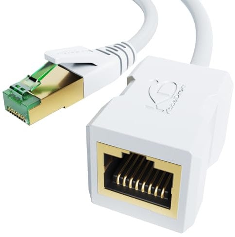 KabelDirekt – Câble d'extension Ethernet avec tressage résistant à la rupture – 10m (Câble Ethernet CAT7 mâle vers femelle, étend les câbles réseau, 10Gbit/s, blindage SF/FTP, blanc)
