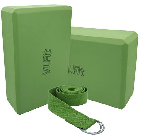 VLFit Yoga-Blöcke mit hoher Dichte, mit Yoga-D-Ring, Baumwolle, Stretchband, Farbe: GRÜN