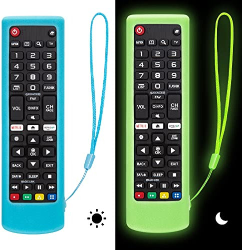 Angrox 2 Pack Silicone Protective Case for LG Smart TV Remote (Glow in The Dark, Luminous Green + Blue)