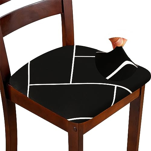 ZHILING Stretch-Stuhl-Sitzbezüge für Esszimmer, 4er-Set, elastischer Esszimmerstuhl-Sitzschutz, abnehmbar, waschbar, Stuhlhussen mit Bändern