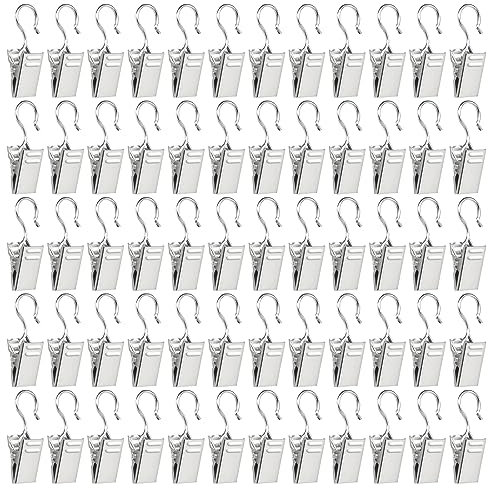 120 Stück Gardinenhaken Edelstahl Vorhang Clips Vorhang Haken Gardinen Metall Klammern mit Haken Duschvorhanghaken Clips Vorhänge Clips für Schlafzimmer Badezimmer Heimdekoration