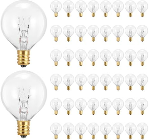 G40 Replacement Bulbs 7 Watt G40 Globe Bulbs E12 Base Socket Holder IP44 Water Resistance Warm White for String Light Home Party Decoration Wedding Function Portable (50pack)