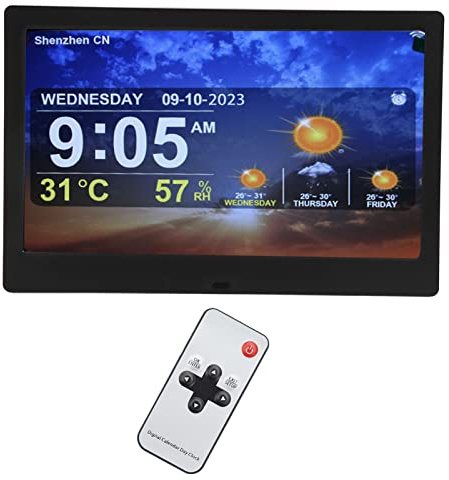 Fockety Digitaluhr, großes Display von 25,4 cm (10 Zoll) für Demenz mit 5 personalisierten Alarmen, digitaler Kalender dimmbar, mit Tag und Datum für Krankheit (EU-Stecker)