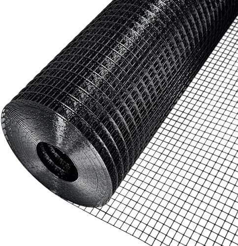 LAN JIA Black Hardware Cloth 48'' x 50' 1/2 inch Mesh 19 Gauge - PVC Coating Wire Mesh Rolls Vinyl Coated Wire Fence Roll Garden Fencing Chicken Run Mesh Screen