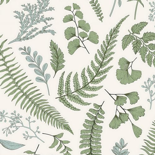 Reqfen 41CMX3M Peel and Stick Wallpaper Green Leaf Self Adhesive Wallpaper Botanical Wallpaper Removable Contact Paper Vinyl Film Stick Back Plastic Wallpaper for Bedroom Bathroom Living Room Cabinet