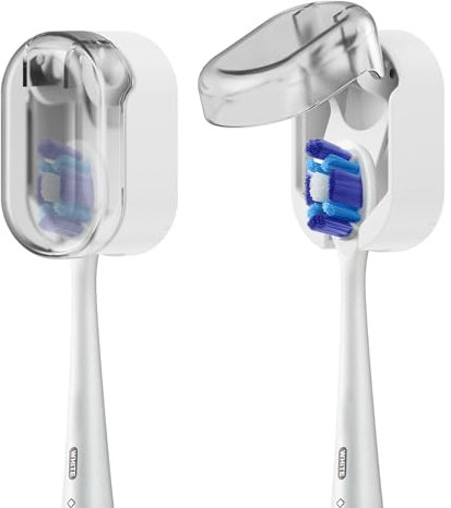 FOTINOR Toothbrush Holder 2Packs Dustproof Electric Toothbrush Holder Wall Mounted Adhesive Toothbrush Heads Organizer for Bathroom, Kdis, Adults(No Drilling)