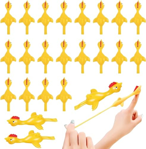25Pcs Flying Chicken Slingshot, Kids Finger Toy Bulk, Adults Joke Prank Fun Gag Gifts, Catapult Rubber Stretchy Poop Birthday Easter Party Favors Stocking Stuffers