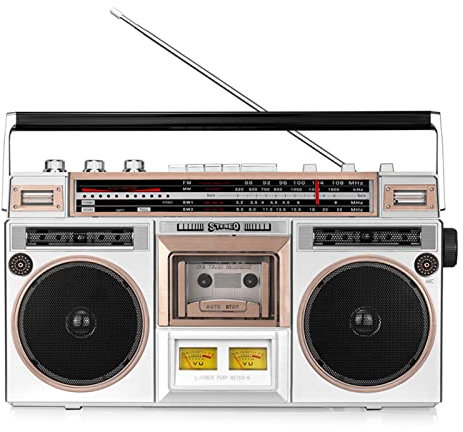 Vintage Radio Cassette Player Recorder, 80s Style Boombox CD Tape Player, with AM/FM Radio and Bass Boost, TF card/U disk/Bluetooth, multiple transcription modes, For Family Gathering/Travel