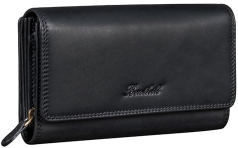 Benthill Damen Portemonnaie XXL mit RFID-Schutz | Echt-Leder Damen Geldbörse Gross | Große Vintage Damenbörse mit vielen Fächern XXL, Farbe:Schwarz