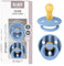 BIBS Colour Studio Schnuller 2er-Pack, BPA-frei, Kirschform Nippel. Naturkautschuk/Latex, Hergestellt in Dänemark, Größe 2 (6-18 Monate), Pin Sky Blue