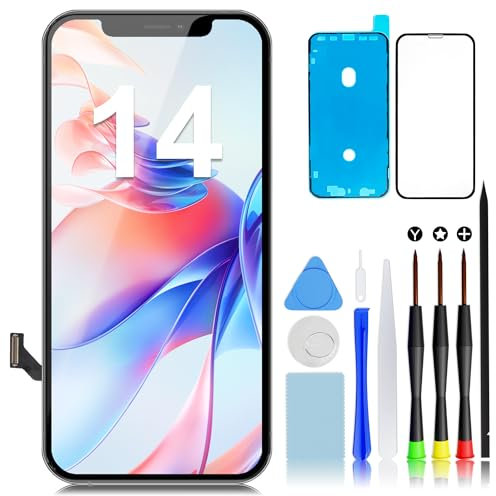 GULEEK Display für iPhone 14 LCD Ersatz Bildschirm, 6,1 Vormontiert Touchscreen Schwarz mit Front Komplettes Glas und Werkzeug