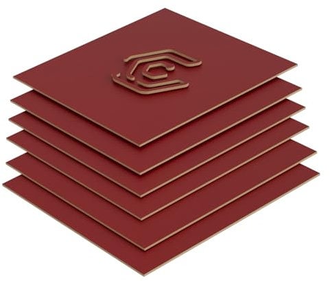 Creatorally Tablero MDF 3mm, Tabla de Madera Bricolaje Corte Laser 30x30 cm, Plancha de Fibra 6 Piezas para Manualidades Grabar Maqueta Color Maderas (Rojo)