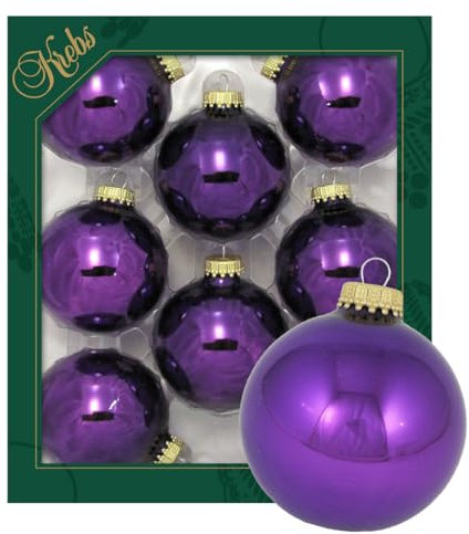 Krebs Glas Lauscha - Weihnachtsdekoration/Christbaumschmuck aus Glas - Unifarbende Kugeln - Menge: 8 Stück - Farbe: Lila - Größe: ca. 7 cm