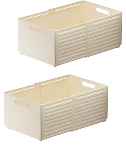 Civenhhd 2Pack Retractable storage box, Telescopic storage bin (Beige, XXL)