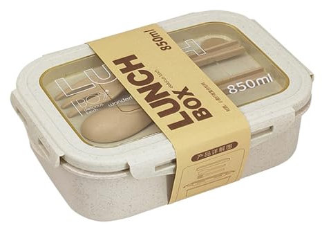 Kleine Brotdose Erwachsene Lunchbox mit Fächern, 850ML Auslaufsichere Brotzeitbox Bento Box mit Besteck für Männer Frauen, Niedlich Frühstücksbox Jausenbox für Büro, Arbeit, Picknick (Beige)