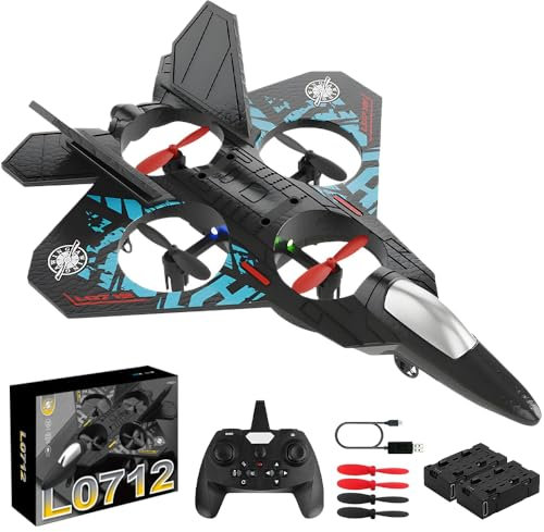 AVCXEC Avion Télécommandé 2,4 GHz pour Enfants, L0712 RC avec LED, Radiocommandé de Chasse pour Extérieur, pour Adultes, Garçons, Débutants