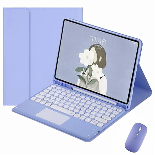 Keyboard Case for Samsung Galaxy Tab S10 Ultra 14.6 inch with Mouse,Smart Soft Case with Bluetooth Keyboard，Detachable Tablet Cover with Pencil Holder(Purple)