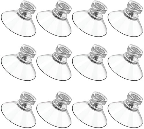 Set di 12 ventose in vetro PVC trasparente, 40 mm, con ganci a vite trasparenti e senza ganci tradizionali, adatte per cucine, bagni, finestre, pareti, auto, binario per tenda da doccia (trasparente,