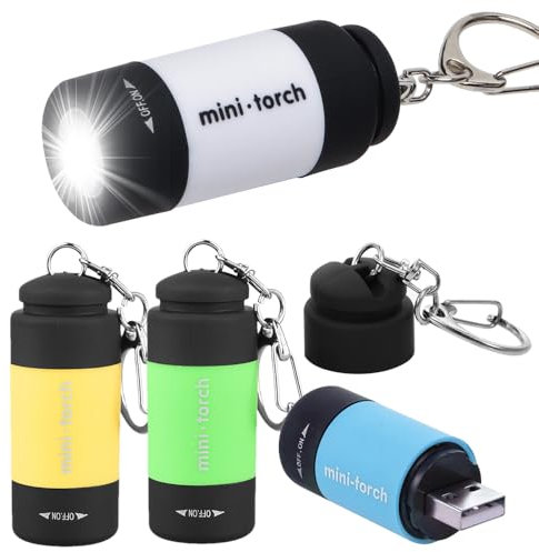 Infreecs 4 linternas LED pequeñas, linternas para niños, linternas recargables por USB, pequeñas con llavero, resistentes al agua, portátiles para exteriores, camping