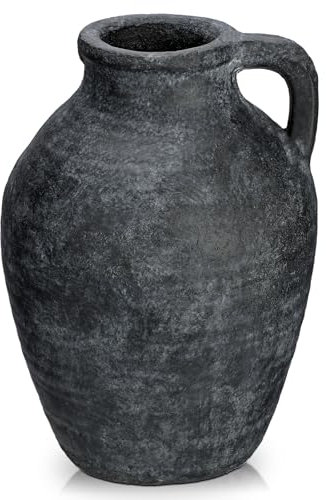 Rustikale Keramikvase Handgemachte Vintage Terrakotta-Vase Tischvase mit Griffen für Deko Wohnzimmer Home Office, Bohemian-Stil Vase für Pampasgras, Rustikales Antikes Dekor, Hohe 23cm
