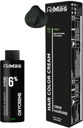 Femmas Set de tinte para el cabello verde I Hair Color Cream 100 ml + crema de óxido 100 ml 6% I coloración permanente del cabello + desarrollador I Suave y duradero I Tinte de pelo de salón de