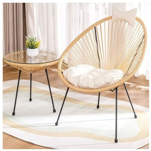 Rattan-Terrassenstuhl-Set mit weichem Kissen für den Außenbereich, Garten, 1 Stuhl und Tisch im Lieferumfang enthalten