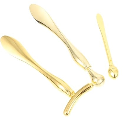 OHPHCALL Gesichtsmaske Löffel 3 Stück aus Goldfarbener Zinklegierung mit Glatter Oberfläche und Augenmassagefunktion Gesichtscreme Applikator und Schabbrett für Make Up Liebhaber Geeignet