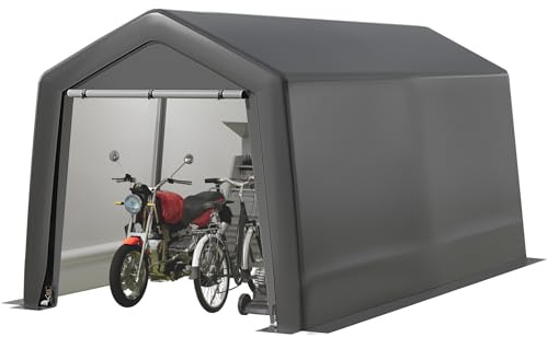 Capannone portatile con porta con cerniera arrotolabile, telo impermeabile, garage portatile per moto, bicicletta, attrezzi da giardino, 2,4 x 3,6 m