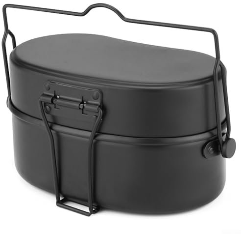 Lonchera de aluminio que incluye sartén y vaporizador para cocinar al aire libre (negro)
