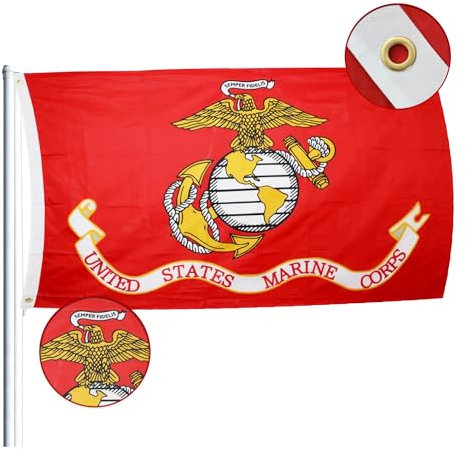 Drapeau US Marine Corp de 7,6 x 12,7 cm double face 3 plis, 100 % fabriqué aux États-Unis, drapeau Marine Corp durable avec œillets en laiton, polyester résistant à la décoloration, coutures