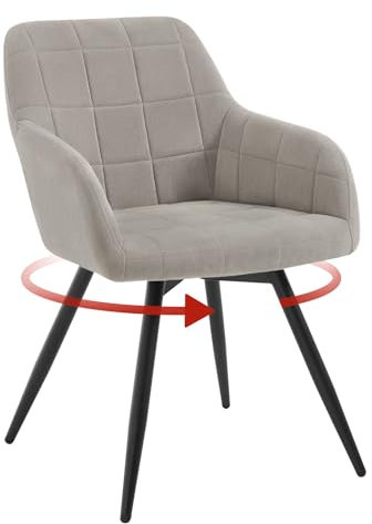 WOLTU drehbarer Esszimmerstuhl, Samt gepolsterter ergonomischer Küchenstuhl mit Metallbeinen, Esszimmerstuhl mit Rücken- und Armlehnen, für Küche, Wohnzimmer, Balkon, Hellgrau, EZS85hgr-1