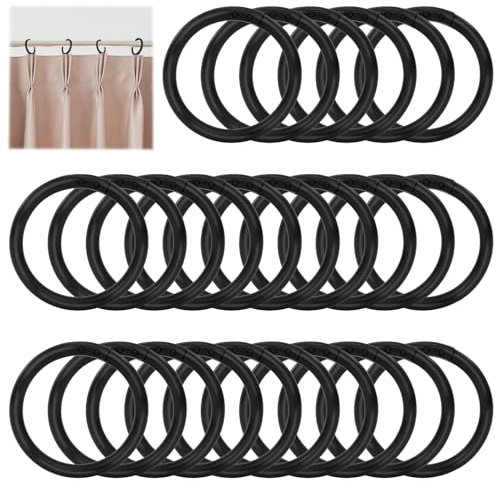 Lot de 26 anneaux de rideau de douche, noirs, 4 cm, en plastique, anneaux de douche, anneaux ronds, en forme de O, pour la plupart des tringles à rideaux