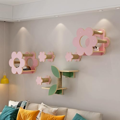 LKPMGOA Kletterwand Katze-Set mit Bodenverstärkung, Katzenwandregale aus Holz, Platzsparend, Geeignet für Kleine Wohnungen(8pcs)