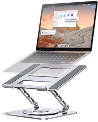 MCHOSE Laptop Stand for Desk, Adjustable Laptop Stand with 360° Swivel, Ventilated Aluminum Alloy Riser, Foldable Laptop Holder Compatible with MacBook Air, Dell XPS, 10-17 Laptops (Silver)
